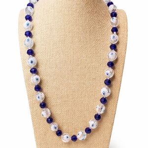Blue Flowers Vtg glass with blue crystal 28 inch necklace Aprilsplace Chicken